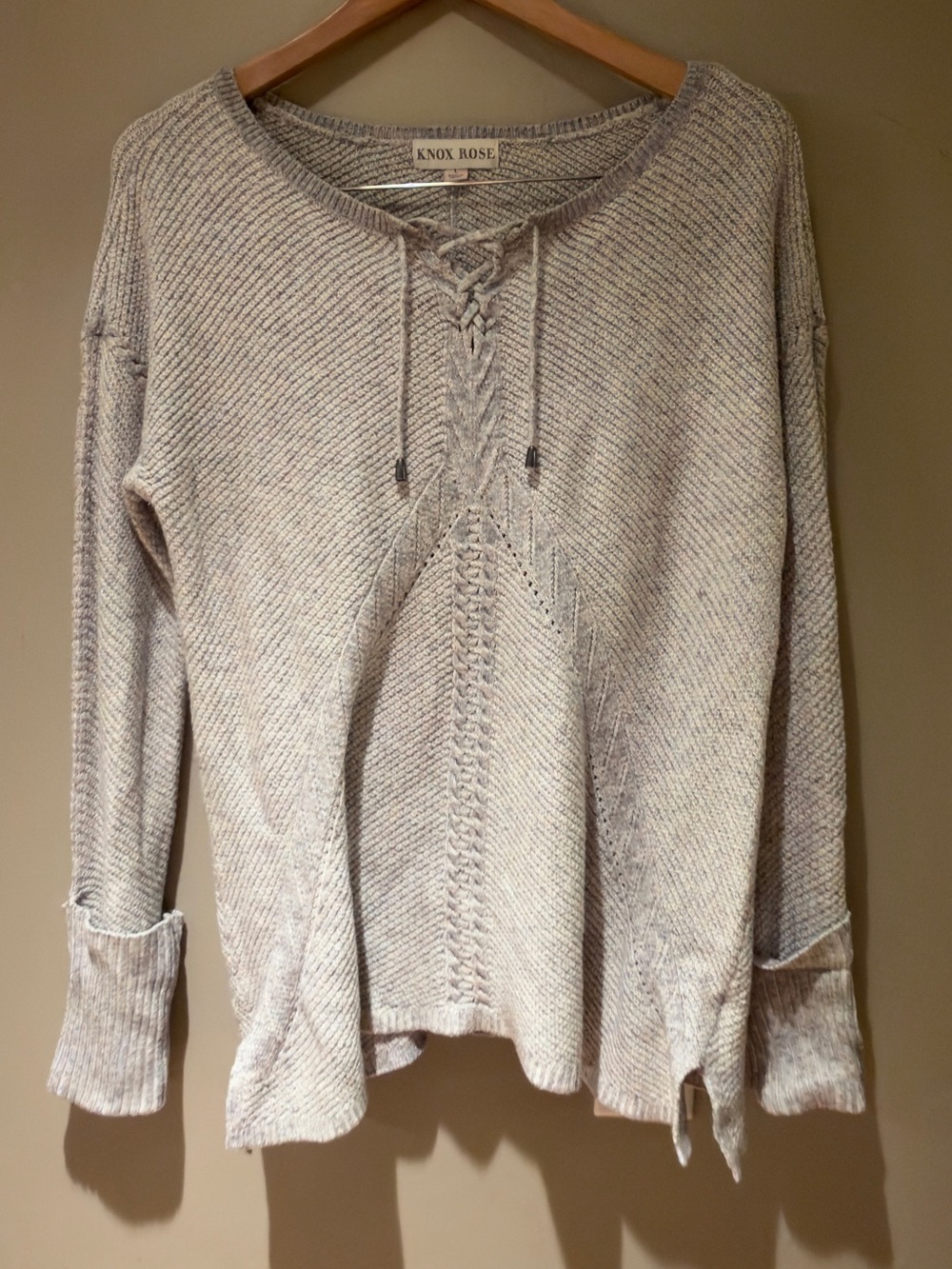 Knox Rose Light Gray Lace-Up Knit Pullover